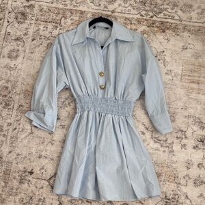 Zara Sky Blue Mini Dress with Button Detail
